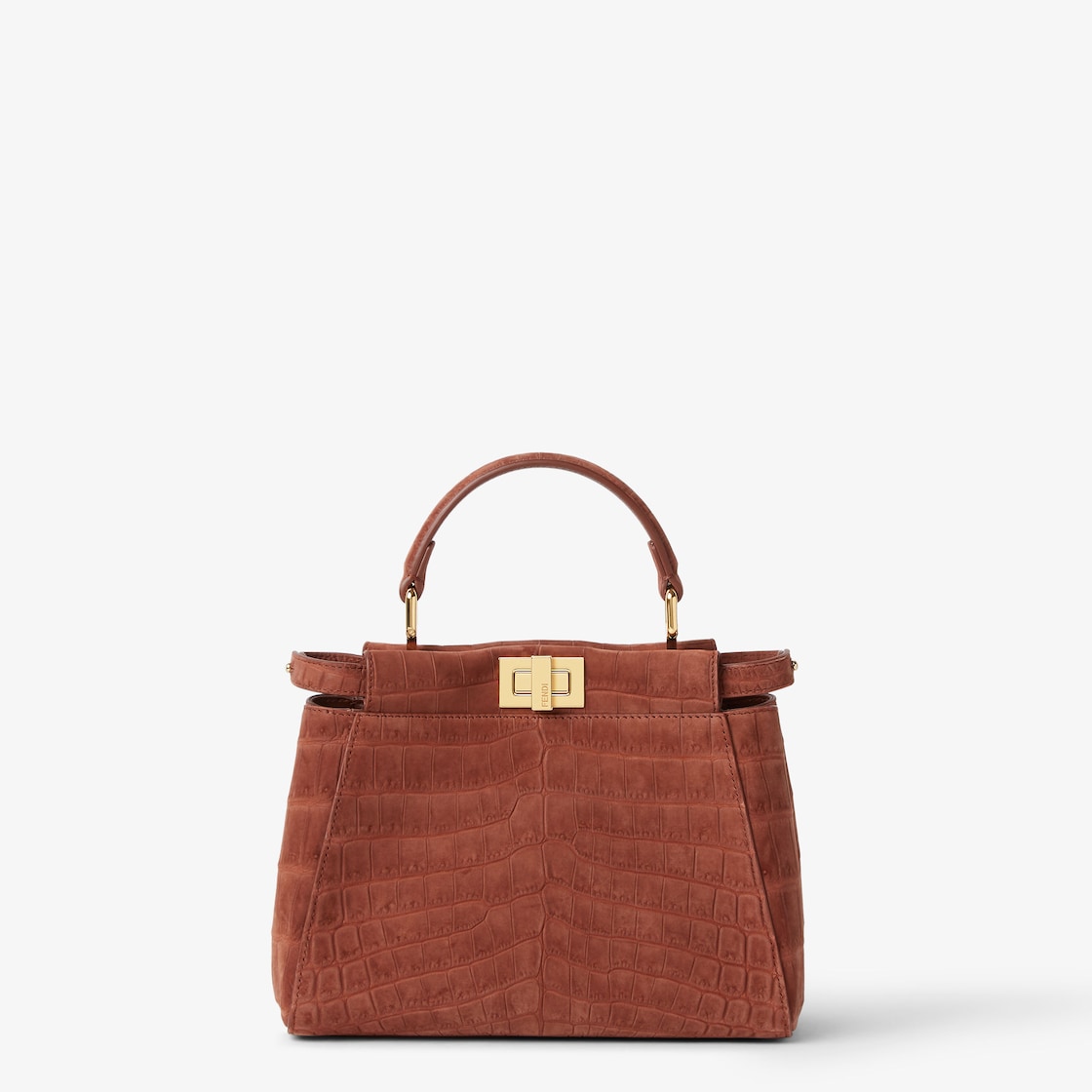 FENDI Peekaboo Mini Sienna brown nubuck crocodile leather bag - Image 1